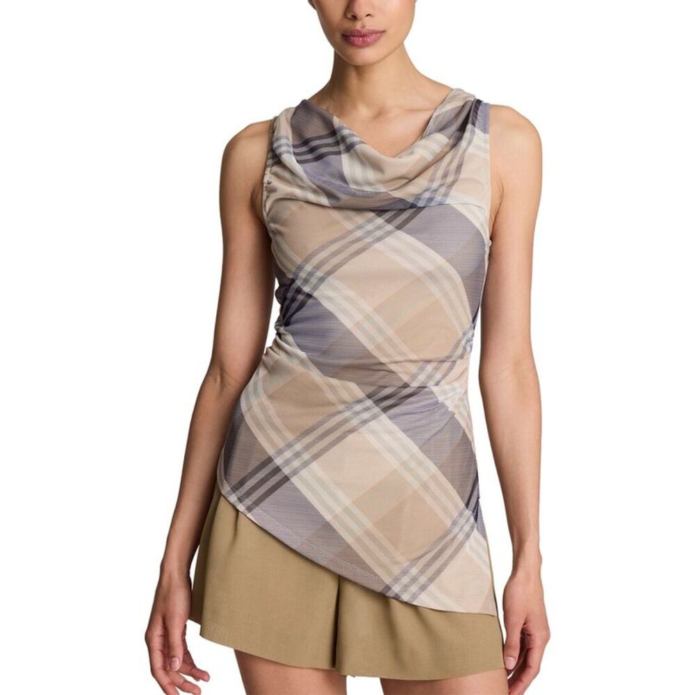 Kenneth Cole Womens Mesh Cowl Neck Drape Tank Top, Tan
